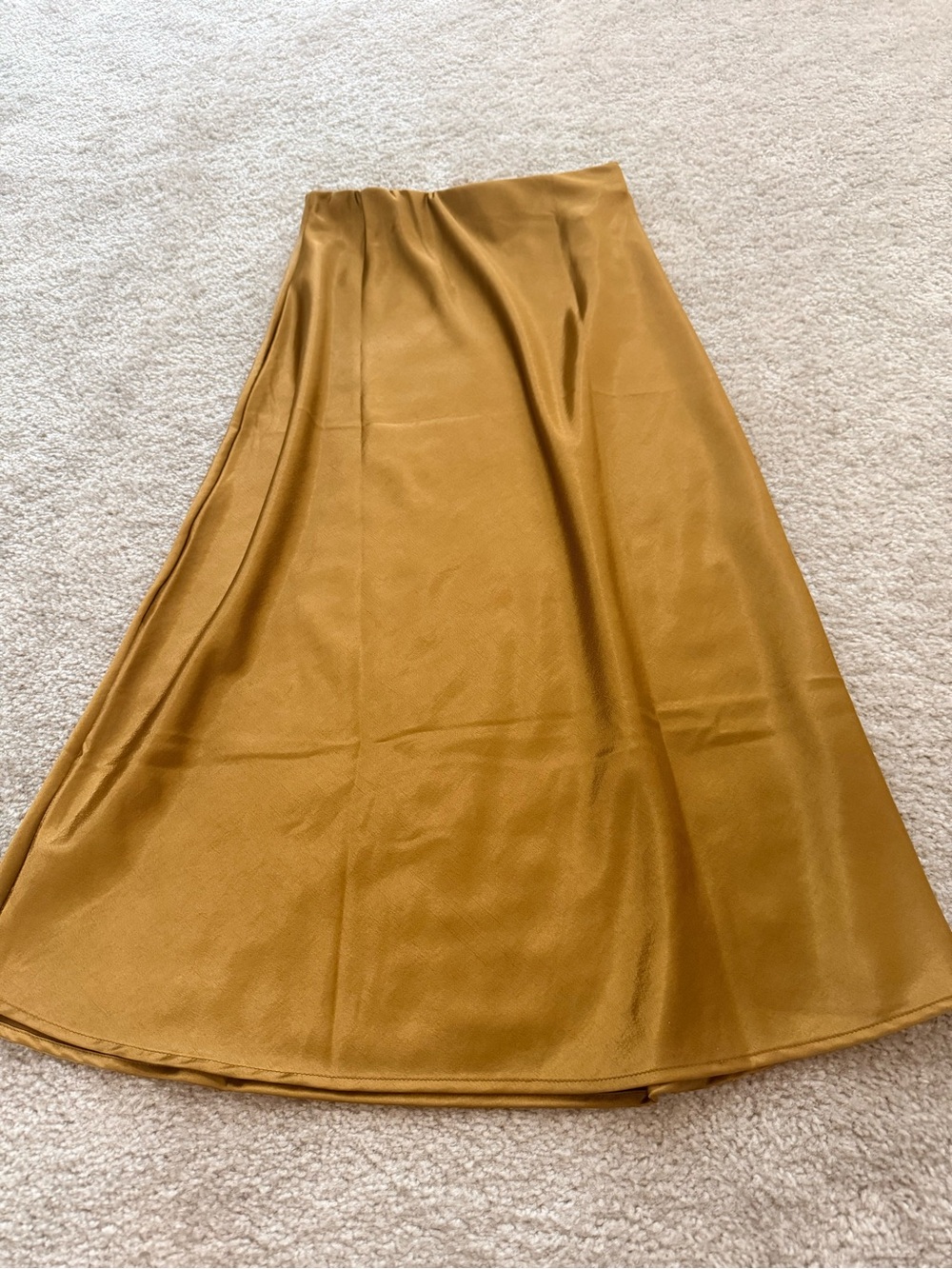 Satin A-Line women’s Midi Skirt in Mustard Gold silky